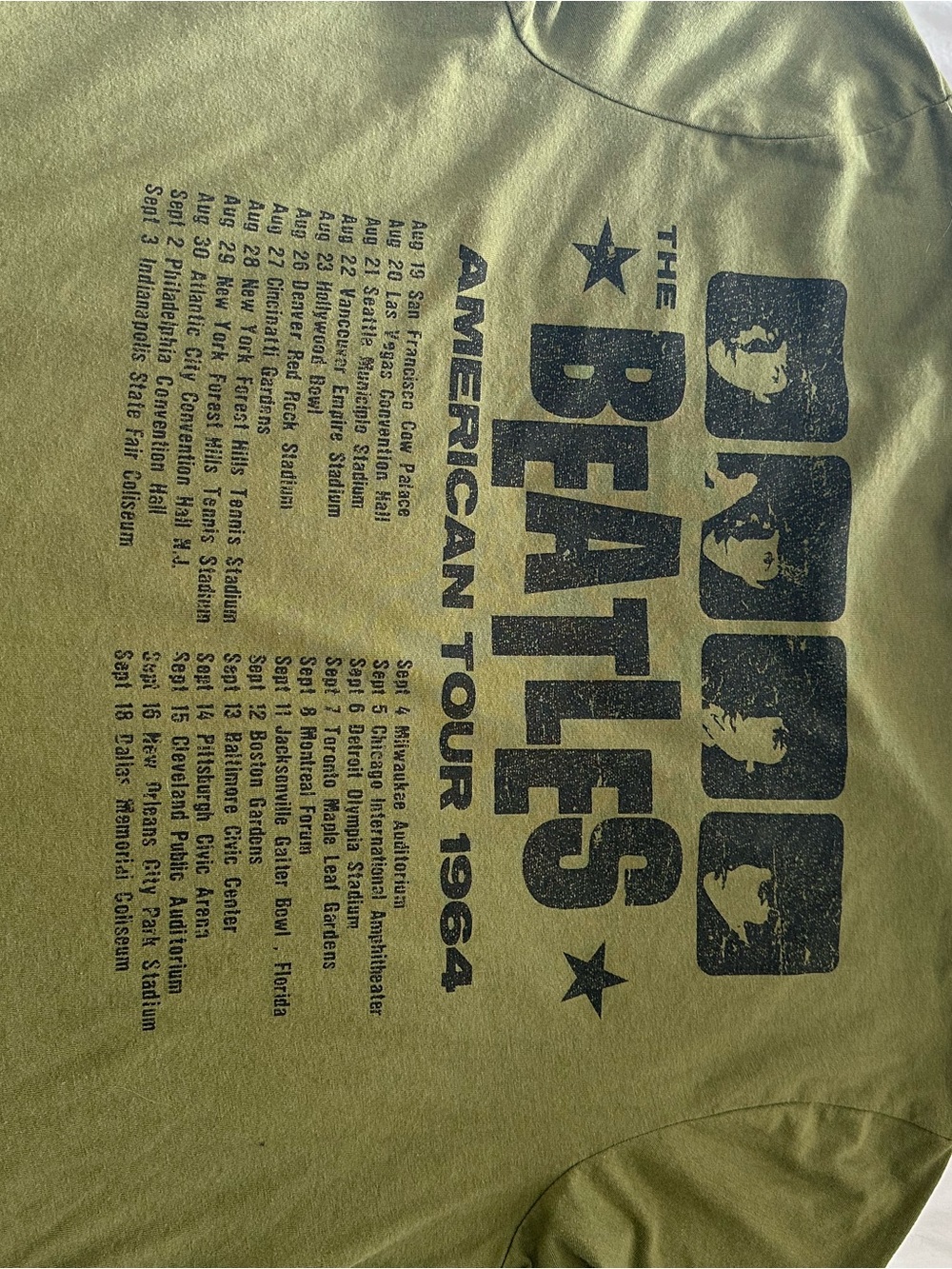 Love Tribe Olive Green Beatles Graphic Short Sleeve Tee, size large - Picture 10 of 10